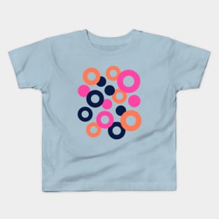 DROPS Polka Dots Rings Geometric Mid-Century Abstract in Retro Midnight Blue Orange Fuchsia Hot Pink - UnBlink Studio by Jackie Tahara Kids T-Shirt